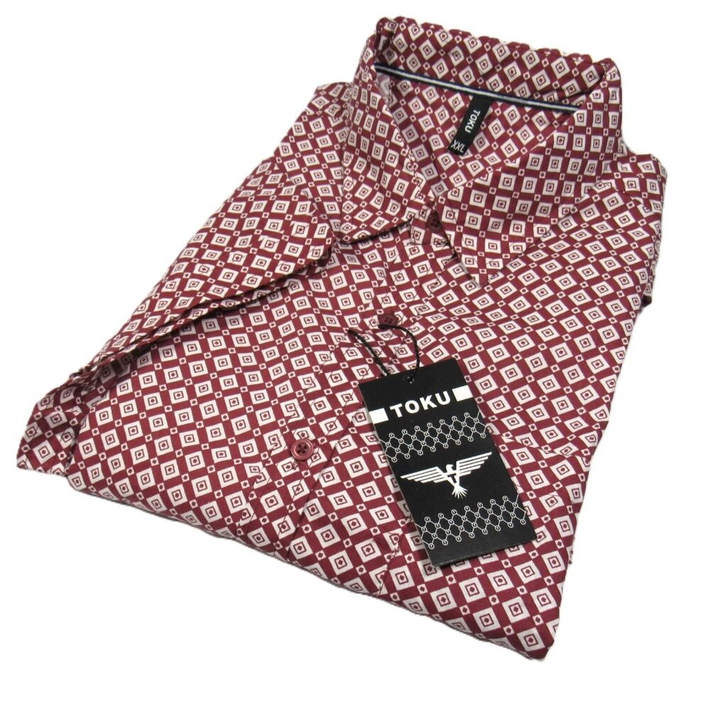 TOKU Men's S/S Shirt Diamond Pattern Burgundy Size XXL